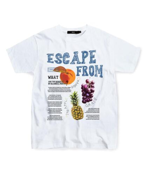 ESCAPEFROM（エスケープフロム）の「フルーツニュースペーパー プリントTシャツ ホワイト（Tシャツ/カットソー・レディース・その他・LARGE/SMALL/MEDIUM）」の2枚目の写真
