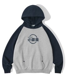 オーバーサイズシノグラフラグランフードパーカー-ネイビー