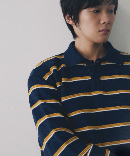 NODU（ノードユー）の「マルチ配色カラーストライプニットTシャツ[ネイビー]（ニット/セーター・メンズ・その他・MEDIUM/LARGE）」の3枚目の写真