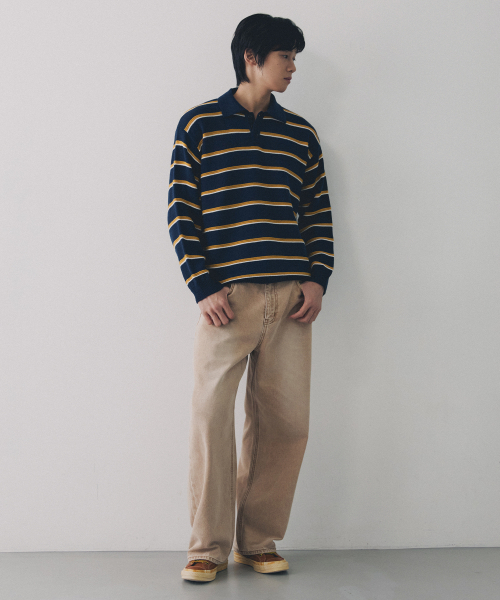 NODU（ノードユー）の「マルチ配色カラーストライプニットTシャツ[ネイビー]（ニット/セーター・メンズ・その他・MEDIUM/LARGE）」の4枚目の写真
