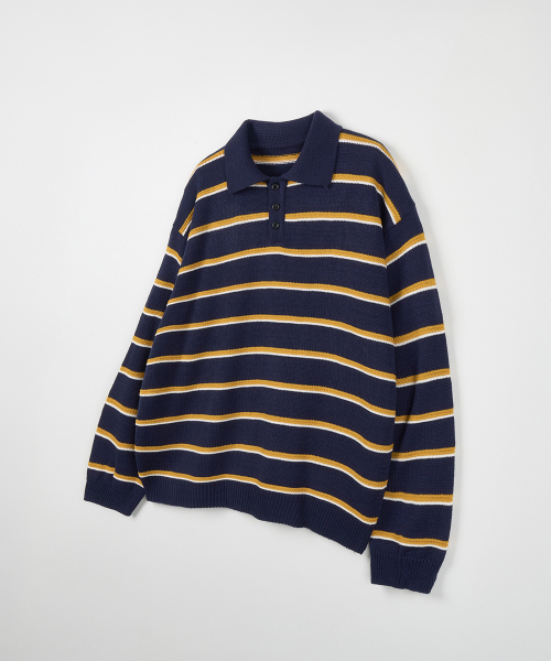 NODU（ノードユー）の「マルチ配色カラーストライプニットTシャツ[ネイビー]（ニット/セーター・メンズ・その他・MEDIUM/LARGE）」の6枚目の写真