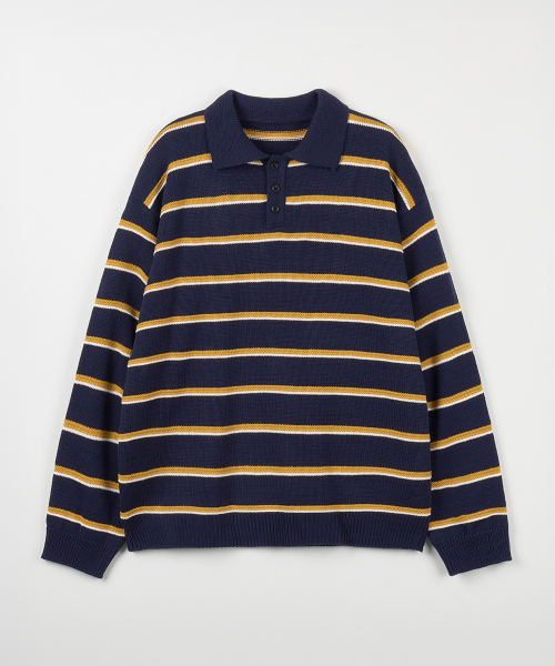NODU（ノードユー）の「マルチ配色カラーストライプニットTシャツ[ネイビー]（ニット/セーター・メンズ・その他・MEDIUM/LARGE）」の7枚目の写真
