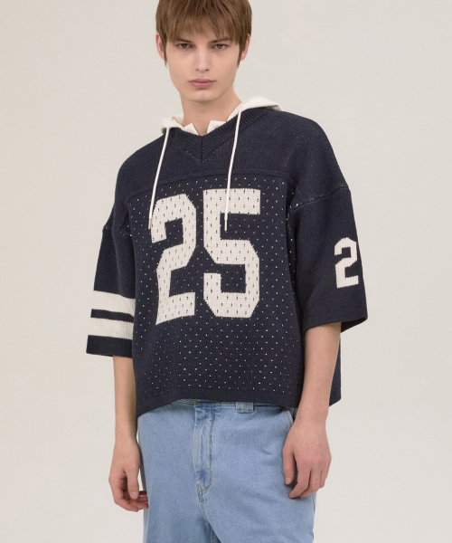 25 жаккардовая короткая вязаная футболка, navy