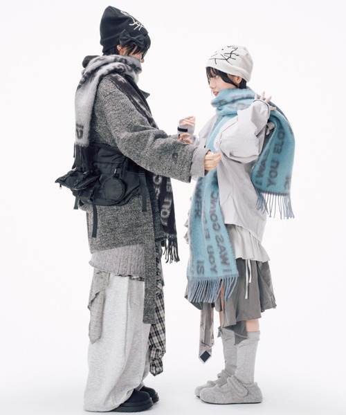 Never mind the XU / Chikashitsu+(ネバーマインド ザ エックスユー / チカシツプラス)の「【Nerd out XU】drawing neko beanie / 【ナードアウトエックスユー】ドローイングネコニット帽 <着用動画あり>(ニットキャップ/ビーニー・メンズ・ブラック/ホワイト・ONE SIZE)」の7枚目の写真