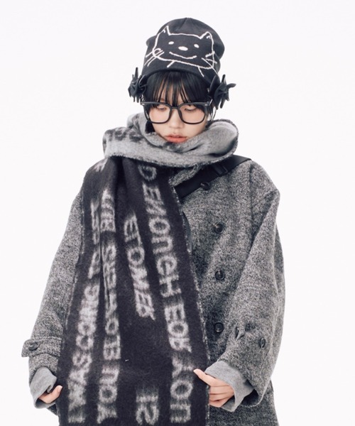 Never mind the XU / Chikashitsu+(ネバーマインド ザ エックスユー / チカシツプラス)の「【Nerd out XU】drawing neko beanie / 【ナードアウトエックスユー】ドローイングネコニット帽 <着用動画あり>(ニットキャップ/ビーニー・メンズ・ブラック/ホワイト・ONE SIZE)」の10枚目の写真