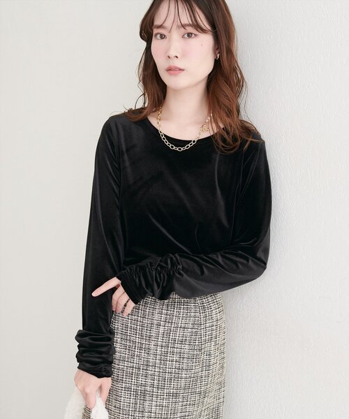 natural couture(ナチュラルクチュール)の「ストレッチベロアロングT(Tシャツ/カットソー・レディース・ベージュ/ブラウン/オフホワイト/ブラック・FREE)」の11枚目の写真