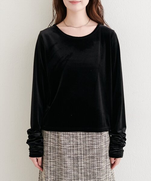 natural couture(ナチュラルクチュール)の「ストレッチベロアロングT(Tシャツ/カットソー・レディース・ベージュ/ブラウン/オフホワイト/ブラック・FREE)」の13枚目の写真