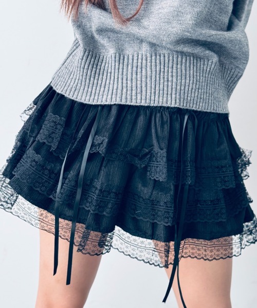 セール】【インナーショーツ付き】フリルリボンミニスカート（スカート