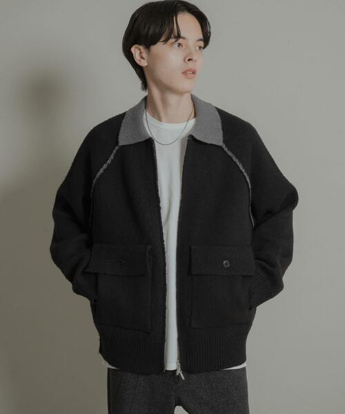 SENSE OF PLACE by URBAN RESEARCH(センスオブプレイスバイアーバンリサーチ)の「バイカラーニットジップブルゾン(ブルゾン・メンズ・ブラック/ブラウン・MEDIUM/LARGE)」の1枚目の写真