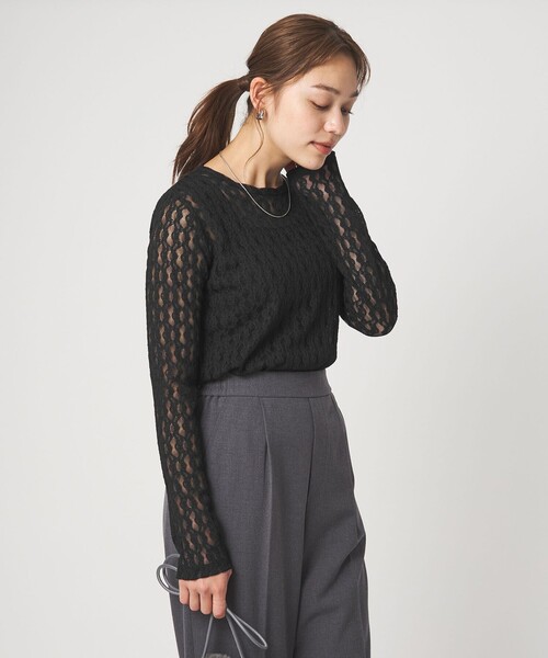 green label relaxing(グリーンレーベルリラクシング)の「【WEB限定】<at ease>シャーリングレース プルオーバー カットソー(Tシャツ/カットソー・レディース・ブラック/ホワイト・FREE)」の3枚目の写真