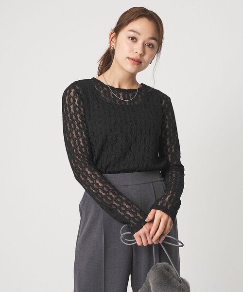 green label relaxing(グリーンレーベルリラクシング)の「【WEB限定】<at ease>シャーリングレース プルオーバー カットソー(Tシャツ/カットソー・レディース・ブラック/ホワイト・FREE)」の4枚目の写真