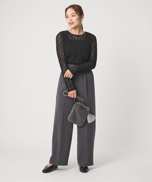 green label relaxing(グリーンレーベルリラクシング)の「【WEB限定】<at ease>シャーリングレース プルオーバー カットソー(Tシャツ/カットソー・レディース・ブラック/ホワイト・FREE)」の6枚目の写真