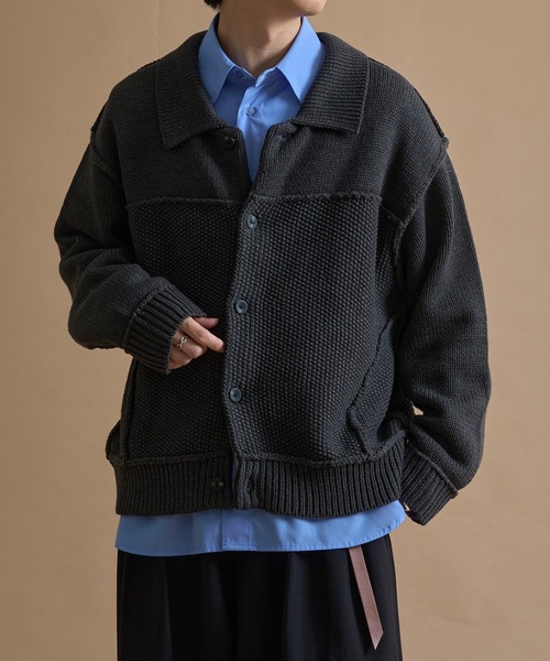 epnok（エプノック）の「アウトリンキングニットジャケット（ブルゾン・メンズ・モカ/チャコールグレー/ブラック・SMALL/MEDIUM/LARGE）」の2枚目の写真