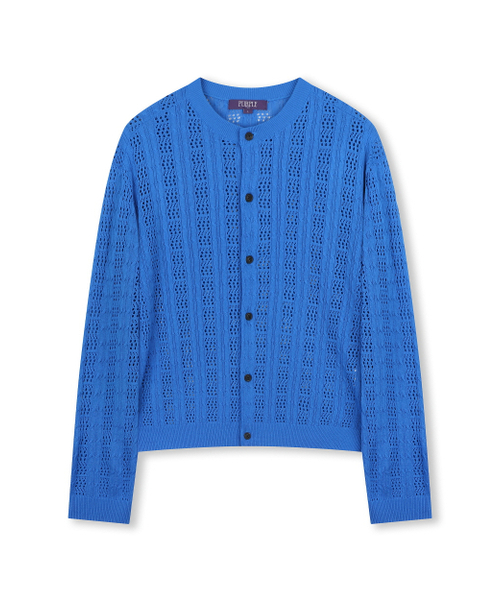 Crochet crew neck короткий кардиган, синий