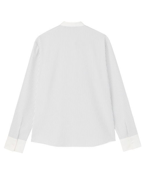 TOKYO SHIRTS(トウキョウシャツ)の「【吸水速乾】【COFREX】スタンド 配色ブラウス 長袖 レディースデザインシャツ(シャツ/ブラウス・レディース・グレー・L/LL/M/S)」の3枚目の写真