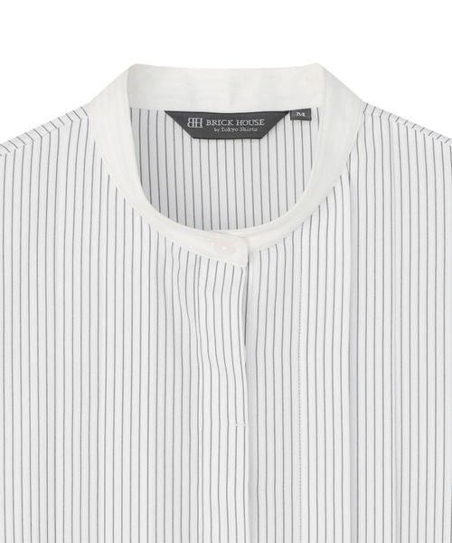 TOKYO SHIRTS(トウキョウシャツ)の「【吸水速乾】【COFREX】スタンド 配色ブラウス 長袖 レディースデザインシャツ(シャツ/ブラウス・レディース・グレー・L/LL/M/S)」の4枚目の写真