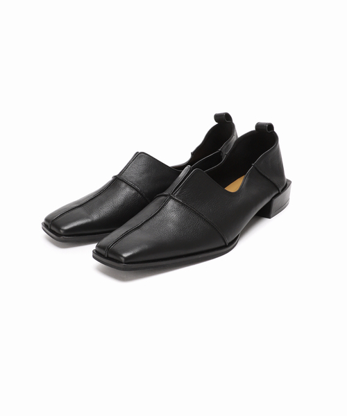 追加》GRISEレザースクエアクロスシームアンクルフラット（その他