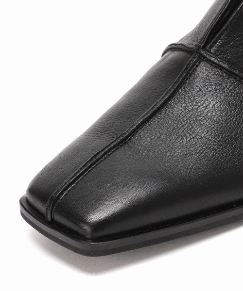 【GRISE】レザースクエアクロスシームアンクルフラット BLACK 24cm GRISEレザースクエアクロスシームアンクルフラット（フラットシューズ