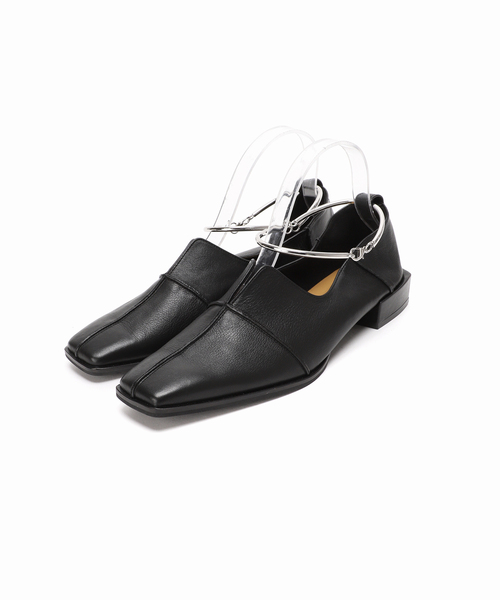 追加》GRISEレザースクエアクロスシームアンクルフラット（その他