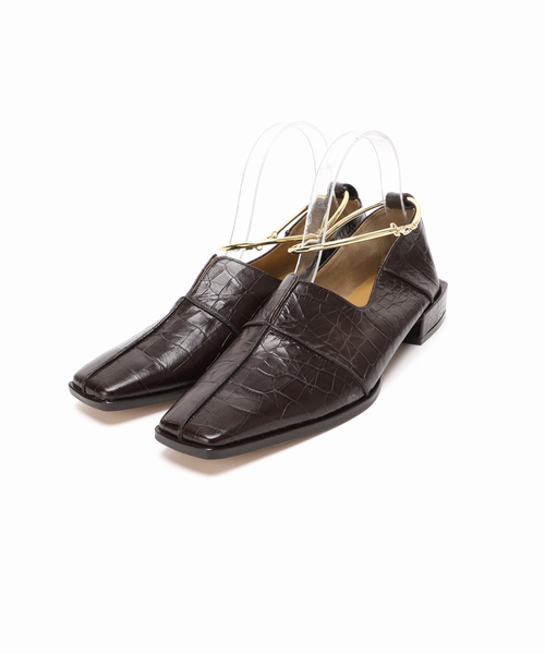 追加》GRISEレザースクエアクロスシームアンクルフラット（その他