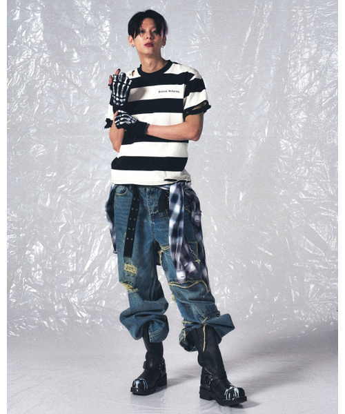 SCHISM INDUCING（スキズムインデューシング）の「BORO STRIPE T SHIRT BLACK（Tシャツ/カットソー・レディース・その他・LARGE/MEDIUM）」の8枚目の写真