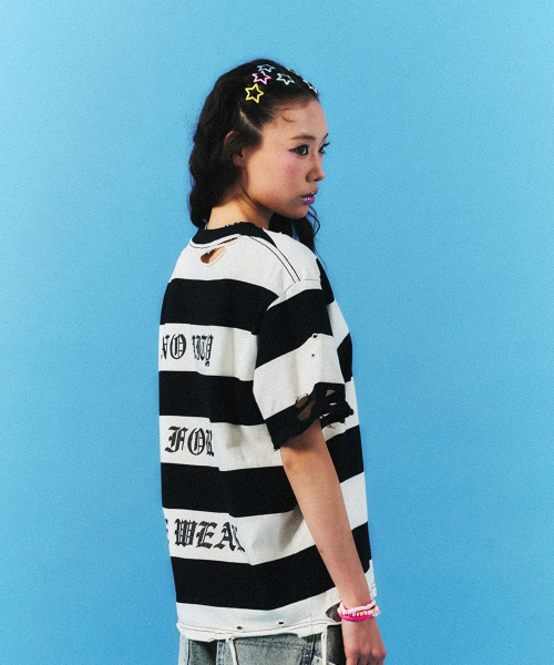SCHISM INDUCING（スキズムインデューシング）の「BORO STRIPE T SHIRT BLACK（Tシャツ/カットソー・レディース・その他・LARGE/MEDIUM）」の9枚目の写真