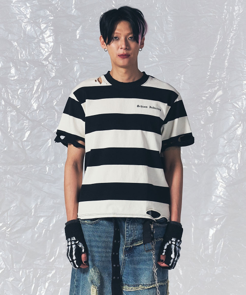 SCHISM INDUCING（スキズムインデューシング）の「BORO STRIPE T SHIRT BLACK（Tシャツ/カットソー・レディース・その他・LARGE/MEDIUM）」の11枚目の写真