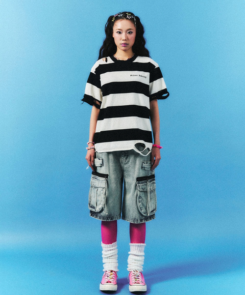 SCHISM INDUCING（スキズムインデューシング）の「BORO STRIPE T SHIRT BLACK（Tシャツ/カットソー・レディース・その他・LARGE/MEDIUM）」の13枚目の写真