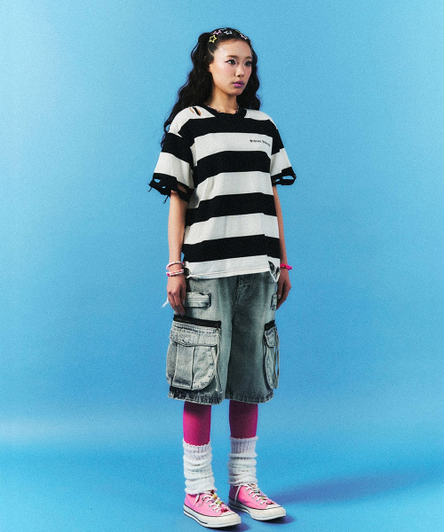 SCHISM INDUCING（スキズムインデューシング）の「BORO STRIPE T SHIRT BLACK（Tシャツ/カットソー・レディース・その他・LARGE/MEDIUM）」の14枚目の写真