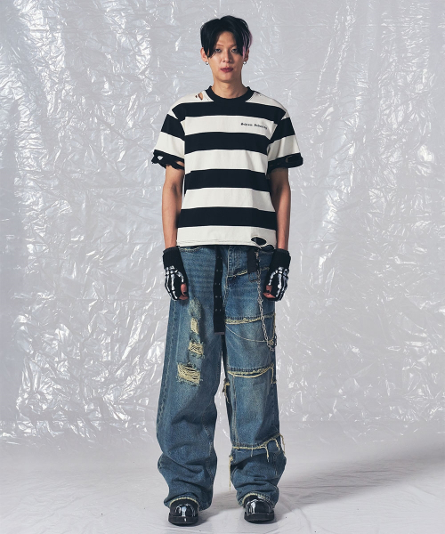 SCHISM INDUCING（スキズムインデューシング）の「BORO STRIPE T SHIRT BLACK（Tシャツ/カットソー・レディース・その他・LARGE/MEDIUM）」の16枚目の写真