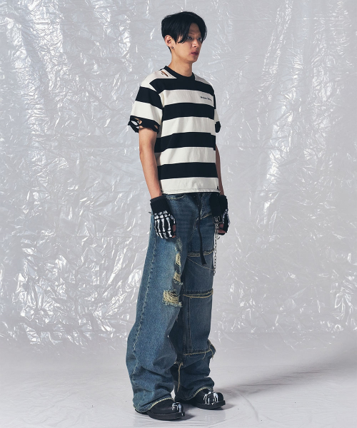 SCHISM INDUCING（スキズムインデューシング）の「BORO STRIPE T SHIRT BLACK（Tシャツ/カットソー・レディース・その他・LARGE/MEDIUM）」の18枚目の写真