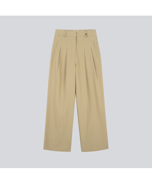 Belt point pintuck wide cotton pants_Beige