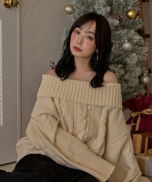 mideal（マイディール）の「ribbon stitch off shoulder knit / リボンステッチオフショルダーニット（ニット/セーター・レディース・チャコールグレー/アイボリー/ピンクベージュ・FREE）」の21枚目の写真