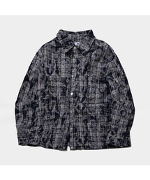 PLACESTUDIOMAN（プレイススタジオメンズ）の「Vintage Washed Pattern Color Block Double Pocket Ethnic Single Collar Flash Shirt [Blue]（MA-1）」