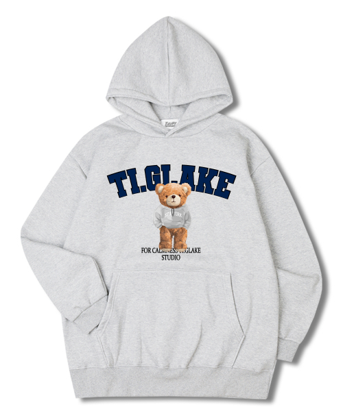 New York Hood Bear Overfit Fleece Hooded Sweatshirt Light Grey