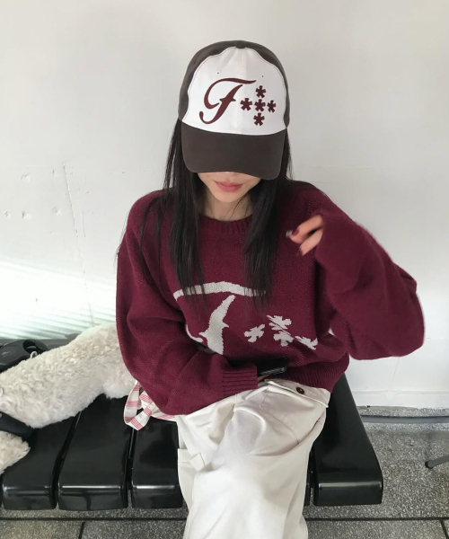 FREEMARIO（フリーマリオ）の「エフクロスジャカードニット [バーガンディ]（ニット/セーター・レディース・バーガンディー・LARGE/MEDIUM）」の8枚目の写真