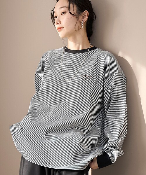 coen（コーエン）の「【再入荷/新色登場】coen（コーエン）ロゴ刺繍 ユニロンT（Tシャツ/カットソー・レディース・その他2/その他1/ダークグレー/オフホワイト・L/M）」の4枚目の写真