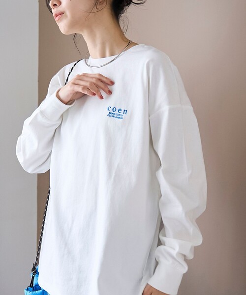 coen（コーエン）の「【再入荷/新色登場】coen（コーエン）ロゴ刺繍 ユニロンT（Tシャツ/カットソー・レディース・その他2/その他1/ダークグレー/オフホワイト・L/M）」の2枚目の写真