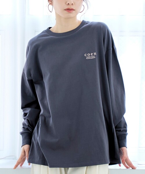 coen（コーエン）の「【再入荷/新色登場】coen（コーエン）ロゴ刺繍 ユニロンT（Tシャツ/カットソー・レディース・その他2/その他1/ダークグレー/オフホワイト・L/M）」の3枚目の写真