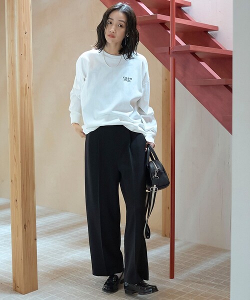 coen（コーエン）の「【再入荷/新色登場】coen（コーエン）ロゴ刺繍 ユニロンT（Tシャツ/カットソー・レディース・その他2/その他1/ダークグレー/オフホワイト・L/M）」の5枚目の写真