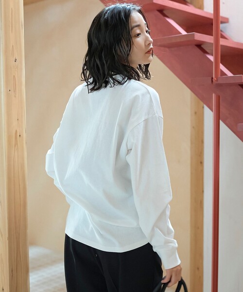 coen（コーエン）の「【再入荷/新色登場】coen（コーエン）ロゴ刺繍 ユニロンT（Tシャツ/カットソー・レディース・その他2/その他1/ダークグレー/オフホワイト・L/M）」の7枚目の写真