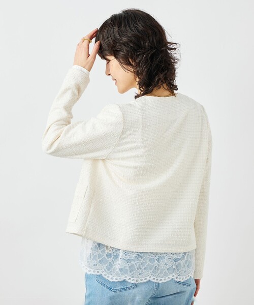 NOLLEY’S（ノーリーズ）の「ウォッシャブルツィーディージャージジャケット（ノーカラージャケット・レディース・ブラック系その他3/オフホワイト/ネイビー・38）」の12枚目の写真