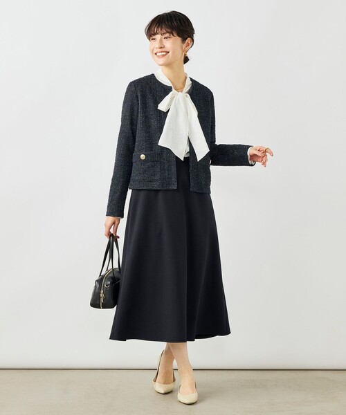 NOLLEY’S（ノーリーズ）の「ウォッシャブルツィーディージャージジャケット（ノーカラージャケット・レディース・ブラック系その他3/オフホワイト/ネイビー・38）」の15枚目の写真