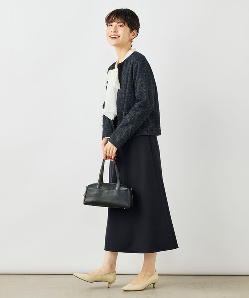 NOLLEY’S（ノーリーズ）の「ウォッシャブルツィーディージャージジャケット（ノーカラージャケット・レディース・ブラック系その他3/オフホワイト/ネイビー・38）」の16枚目の写真