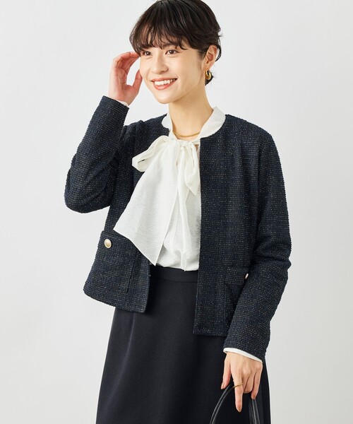 NOLLEY’S（ノーリーズ）の「ウォッシャブルツィーディージャージジャケット（ノーカラージャケット・レディース・ブラック系その他3/オフホワイト/ネイビー・38）」の18枚目の写真