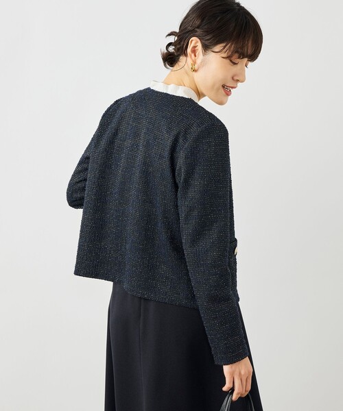 NOLLEY’S（ノーリーズ）の「ウォッシャブルツィーディージャージジャケット（ノーカラージャケット・レディース・ブラック系その他3/オフホワイト/ネイビー・38）」の20枚目の写真