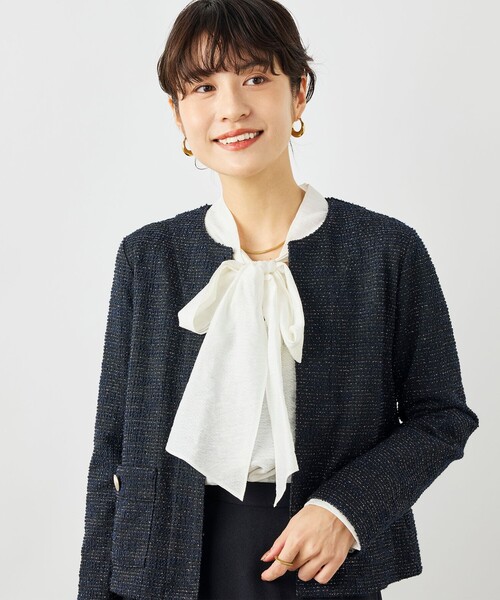 NOLLEY’S（ノーリーズ）の「ウォッシャブルツィーディージャージジャケット（ノーカラージャケット・レディース・ブラック系その他3/オフホワイト/ネイビー・38）」の21枚目の写真