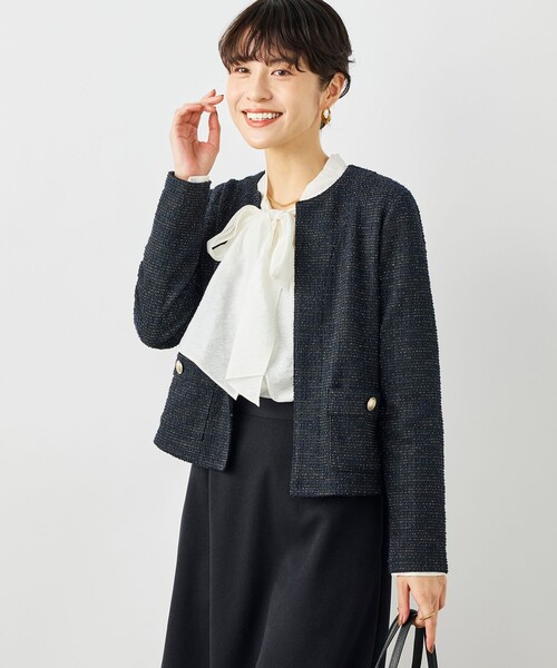 NOLLEY’S（ノーリーズ）の「ウォッシャブルツィーディージャージジャケット（ノーカラージャケット・レディース・ブラック系その他3/オフホワイト/ネイビー・38）」の22枚目の写真