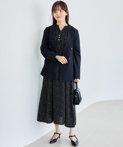 LAVEANGE(ラビアンジェ)の「【洗える】デシンドットワンピース│シーンレスに活躍/ドット/キッパーネック/ロング丈/体型カバー(ワンピース・レディース・ブラック・M/5L/4L/3L/LL)」の12枚目の写真