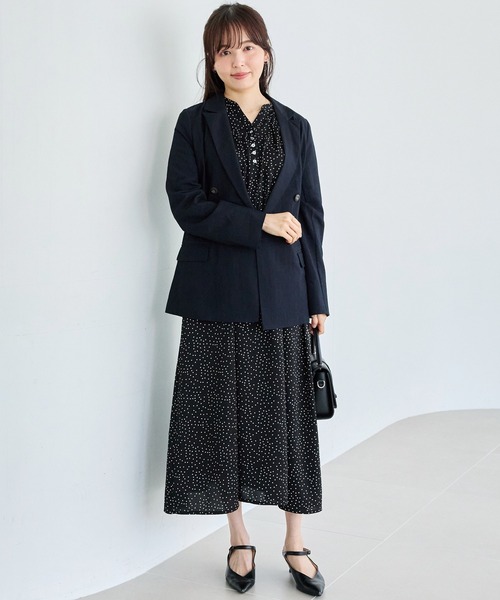 LAVEANGE(ラビアンジェ)の「【洗える】デシンドットワンピース│シーンレスに活躍/ドット/キッパーネック/ロング丈/体型カバー(ワンピース・レディース・ブラック・M/5L/4L/3L/LL)」の14枚目の写真